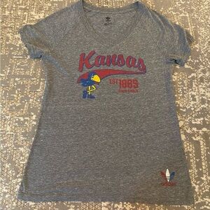 Kansas Jayhawks Adidas Women's  V-Neck T-Shirt Color Grey Size XL